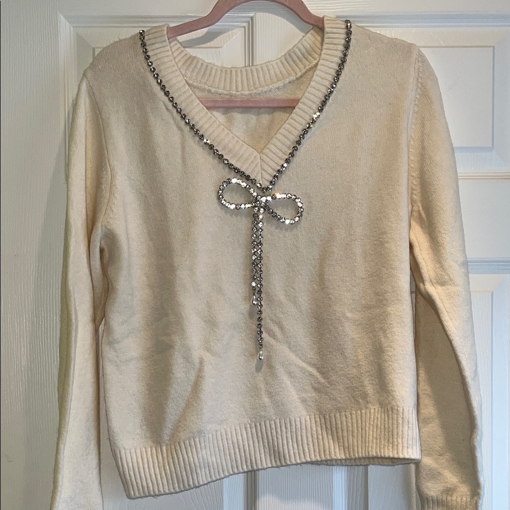LOFT Cream Pullover with Silver Accents